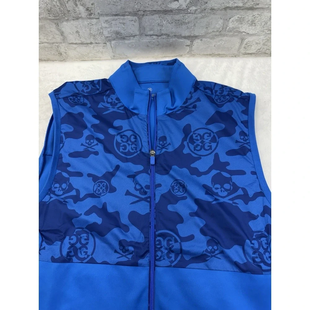 New G/Fore Golf Mens Exploded Camo Stretch Tech Vest Surf Blue‎ Pockets Size XL